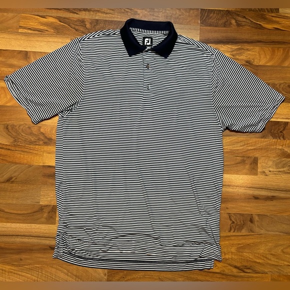 FootJoy Blue Striped Golf Polo Shirt Short Sleeve Stretch Performance Size Large - Picture 1 of 6